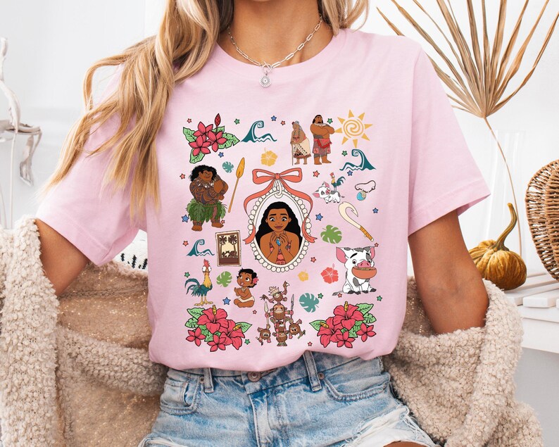 Maglietta Coquette Bows Moana, Maglietta Disney Moana, Maglietta Disney Maui Moana Hei Hei e Pua, Animal Kingdom, Maglietta coordinata per la famiglia per il viaggio a Disneyland immagine 4