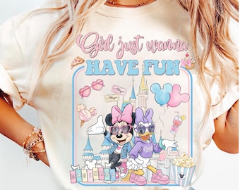 Disney Minnie Daisy Girl Just Wanna Have Fun Shirt, Minnie And Daisy Shirt, Magical Castle Besties Girls Couple Tee, Disneyland Trip Shirt
