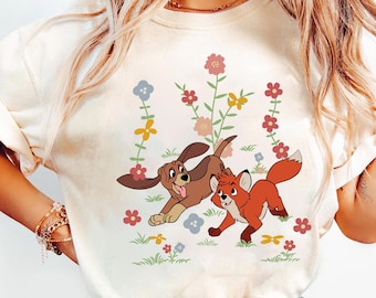 Disney The Fox And Hound Tod and Copper Flower T-Shirt, Magic Kingdom, Disneyland Family Vacation Shirt, Birthday Gifts, Animal Kingdom Tee