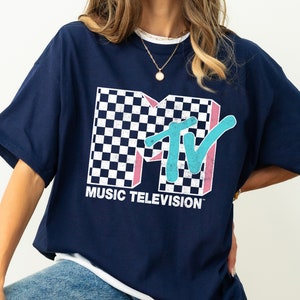 MTV Neon Distressed Checkered Logo Graphic T-Shirt, MTV Logo Shirt,Matching Disneyland Family Vacation Shirt, Disney Matching Birthday Gifts