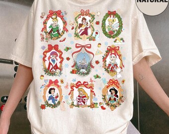 Coquette Bow Disney Princess Christmas Lights Shirt, Princess Belle Ariel Jasmine Holiday Tee, Magic Kingdom Magical Castle Christmas Tee