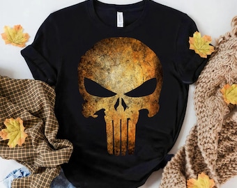 Marvel Punisher Rusted Skull Logo T-Shirt, Punisher Shirt, Marvel Comics Gift Tee, MCU Fan Tee, Marvel Disneyland Matching Family Shirts