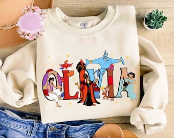 Custom Name Aladdin Characters Name Shirt, Custom Girl Boy Name Kids Shirt, Disneyland Family Matching Trip, Cute Birthday Boy Girl Outfit