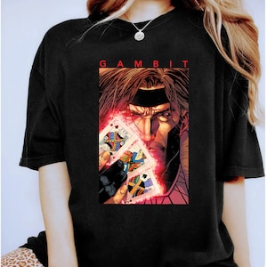 Camiseta gráfica Marvel X-Men Gambit Glowing Cards, camiseta de presente da Marvel Comics, camiseta de fã do MCU, camisetas da família combinando Marvel Disneyland
