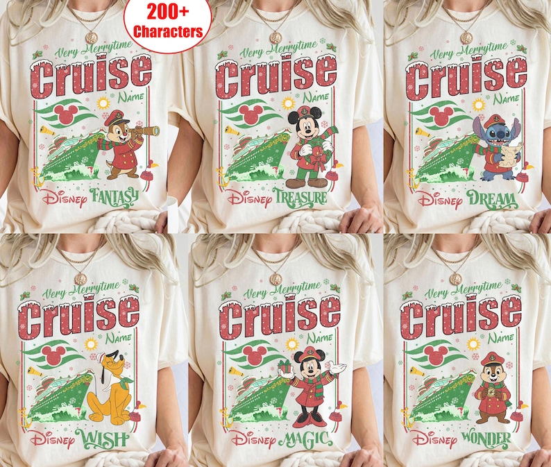Gepersonaliseerd Disney Very Merrytime Cruise-T-shirt met alle personages, Cruise Line-kerst-T-shirt, Mickey & Friends, Stitch Chip Dale Inside Out afbeelding 1