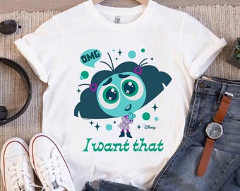 Inside Out 2 - Envy-personage OMG I Want That T-shirt, Envy I Want That-shirt, bijpassend groepsshirt binnenstebuiten, Disneyland-gezinsreisje 2026