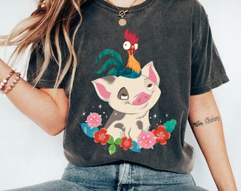 Disney Moana Hei Hei Hahn Pua Blumen Grafik T-Shirt, Disneyland Familien Urlaub Shirt, Disney Passende Geburtstagsgeschenke