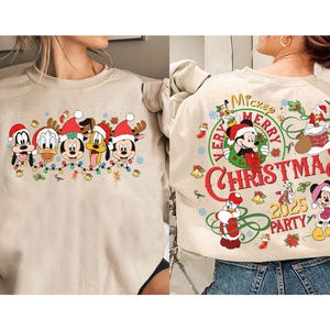 2-Sided Mickey&#39;s Very Merry Christmas Party 2025 Shirt, Disney Santa Mickey And Friends Group Christmas Lights Shirt, Disneyland Xmas Tee