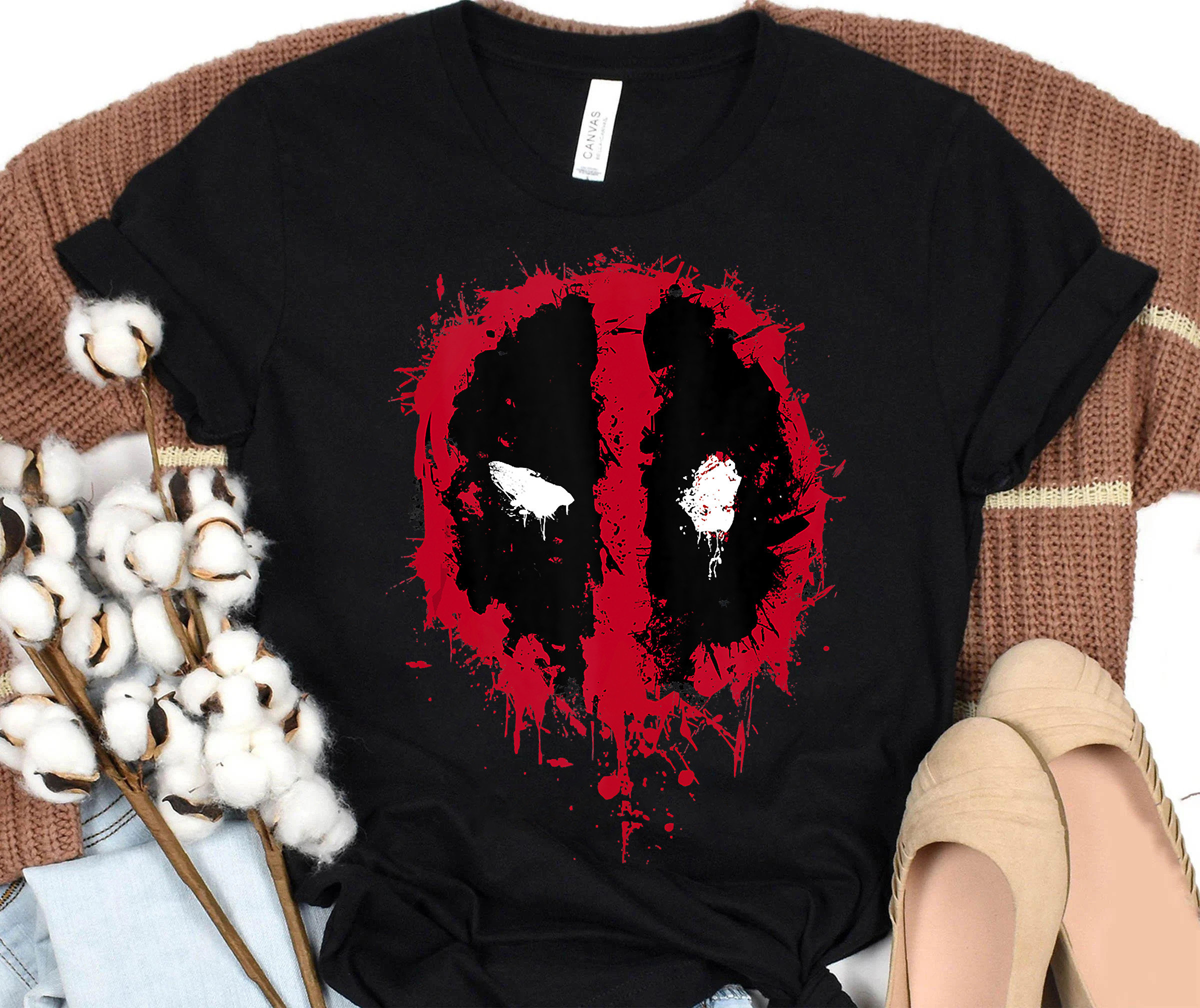 ★MARVELCOLLECTION★ Small Planet Deadpool Studios Logo T-Sh Small Planet Marvel Product Wash Short Sleeve T-Shirt