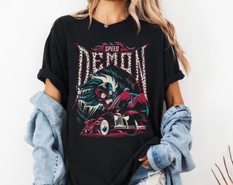 Disney 101 Dalmatians Villains Cruella De Vil Speed Demon Shirt, Disney Villains Girls Cruella Speed Demon Tour Band Tee, Disneyland Outfit