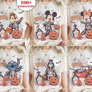 Vintage Disney Alla karaktärer Skelett Halloween-tröja, Musse Pigg & vänner Star Wars Chip Dale, Musse Piggs inte så läskiga Halloween-festtröja
