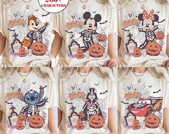 Vintage Disney Alla karaktärer Skelett Halloween-tröja, Musse Pigg & vänner Star Wars Chip Dale, Musse Piggs inte så läskiga Halloween-festtröja