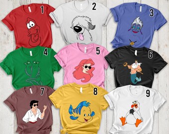 Disney Little Mermaid Characters Halloween Shirt, Disney Flounder Ariel Sebastian Ursula Halloween Costume Face Shirt, Disneyland Trip Shirt