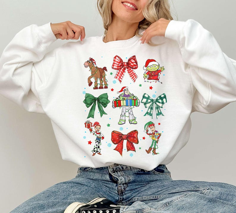 Disney Toy Story Coquette Bows Christmas Shirt, Toy Story You've Got A Friend In Me Shirt, Disney Xmas Woody Jessie Slinky Alien Buzz Tee image 3