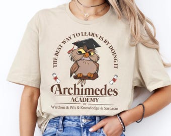 Retro Archimedes Academy Knowledge Sarcasm Shirt, Sword In The Stone Owl T-shirt, Disneyland Family Vacation Trip Shirt, Magic Kingdom