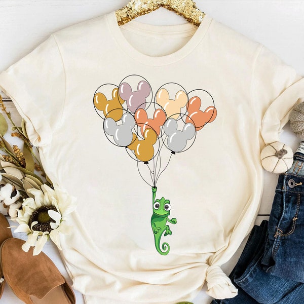 Disney Pascal with Mickey Balloon T-Shirt, Cute Pascal Rapunzel Shirt, Disneyland Family Vacation Shirt, Disney Matching Birthday Gifts