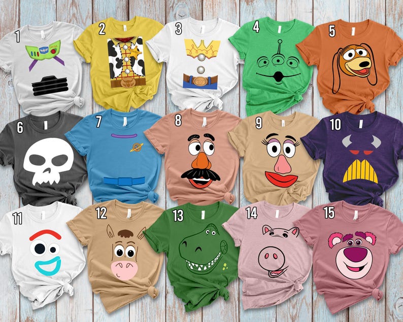 Disney Pixar Toy Story Halloween-Kostüm mit großem Gesicht, Woody Buzz Jessie Bo Peep Slinky Rex Forky Lotso Hamam, Disneyland Familienurlaub Shirt Bild 1