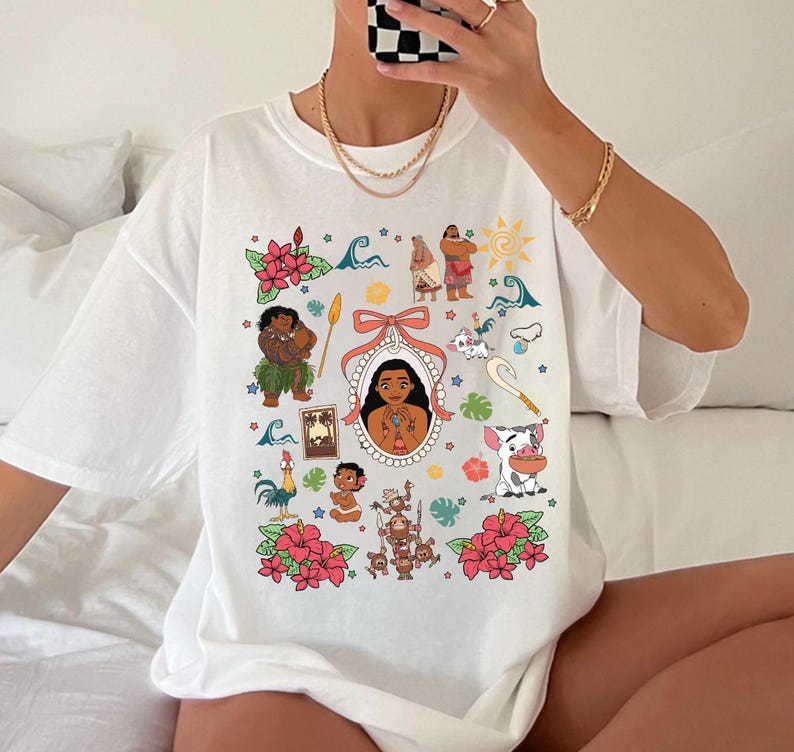 Maglietta Coquette Bows Moana, Maglietta Disney Moana, Maglietta Disney Maui Moana Hei Hei e Pua, Animal Kingdom, Maglietta coordinata per la famiglia per il viaggio a Disneyland immagine 3