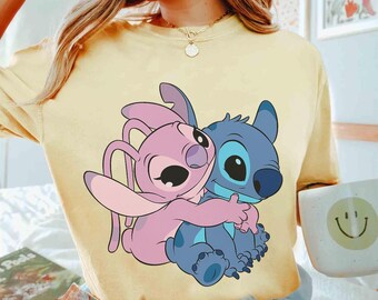 Disney Lilo and Stitch Cute Angel and Stitch Hugging Chest