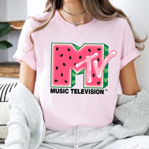 T-shirt graphique avec logo MTV pastèque, chemise logo MTV, chemise assortie pour vacances en famille Disneyland, cadeaux d'anniversaire assortis Disney