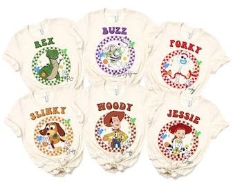 Disney Pixar Toy Story Checkered Shirt, Vintage Slinky Woody Buzz Jessie Rex Lotso Hamm Disneyland Family Vacation Tee, Disney Birthday Gift