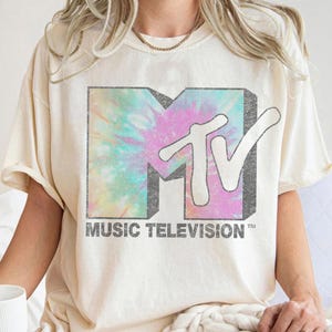 MTV Music Television Faded Tie Dye Logo Fill T-Shirt,MTV Logo Shirt,Matching Disneyland Family Vacation Shirt,Disney Matching Birthday Gifts