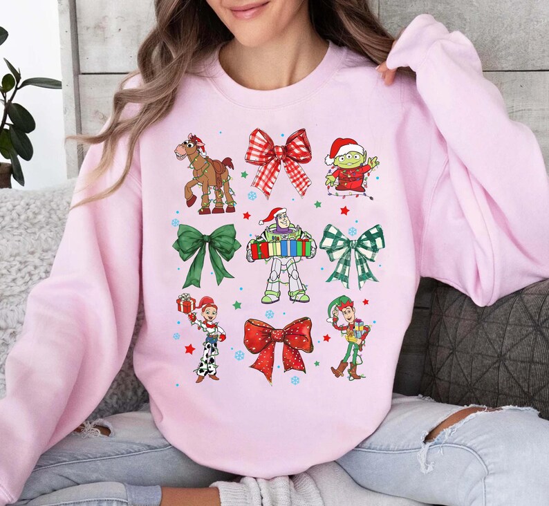 Disney Toy Story Coquette Bows Christmas Shirt, Toy Story You've Got A Friend In Me Shirt, Disney Xmas Woody Jessie Slinky Alien Buzz Tee image 4