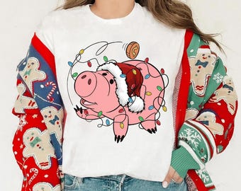 Camiseta navideña con luces de Toy Story de Disney, camiseta navideña de Santa Hamm, camiseta familiar navideña de Disney, regalo navideño de Disneyland