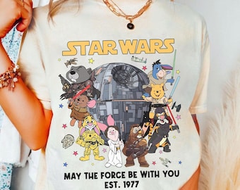Disney Winnie the Pooh Star Wars Shirt, Galaxy's Edge May The Force Be With You Est 1977 Shirt, Star Wars Day Shirt, Disneyland Trip Shirt