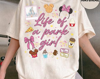 Camiseta Disney Coquette con lazo "Vida en un parque" para niñas, camiseta para viajes a Disneyland para niñas, camiseta para viajes a Disneyland con orejas de Mickey y Minnie, Magic Kingdom