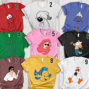 Disney Little Mermaid Characters Halloween Shirt, Disney Flounder Ariel Sebastian Ursula Halloween Costume Face Shirt, Disneyland Trip Shirt