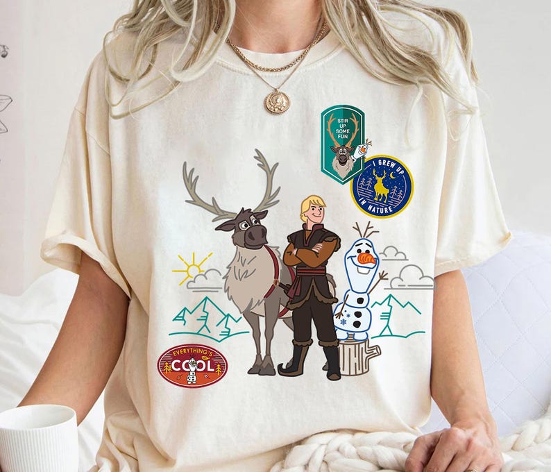 Disney Frozen 2 Olaf, Sven, and Kristoff Patches Shirt, Frozen Olaf Sven Kristoff Shirt, Disneyland Family Trip Shirt, Walt Disney World Tee image 3