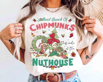 Disney Chip and Dale Jolliest Bunch Of Chipmunks Christmas Shirt, Chipmunks Nuthouse Christmas Wreath Shirt, Disneyland Holiday Trip Tee
