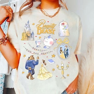 Coquette Bow Beauty and the Beast Watercolor Shirt, Disney Bella Princess Beast Mrs Pott Chip Shirt, Disneyland Family Matching Shirt