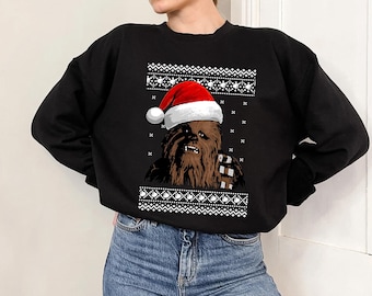 Star Wars Chewie Santa Hat Ugly Christmas Sweater T-Shirt, Chewbacca Christmas Hat Tee, Hollywood Studios Xmas Holiday, Galaxy's Edge Trip