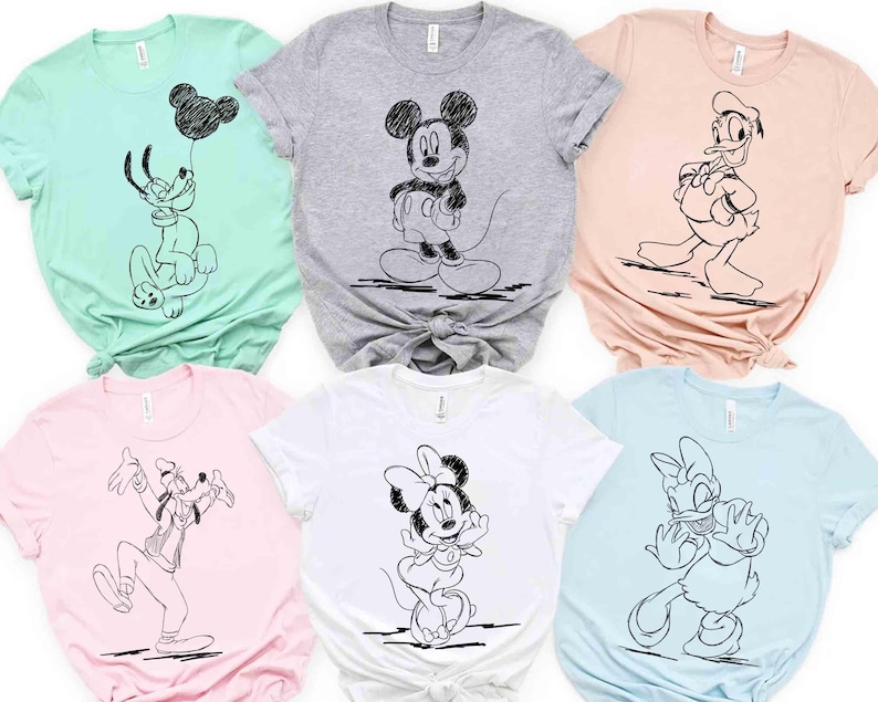 Camiseta con retrato de Mickey y sus amigos de Disney, camiseta clásica de Mickey, Minnie, Donald, Daisy, Goofy y Pluto, camiseta de vacaciones familiares en Disneyland imagen 1