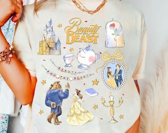 Coquette Bow Beauty and the Beast Watercolor Shirt, Disney Bella Princess Beast Mrs Pott Chip Shirt, Disneyland Family Matching Shirt