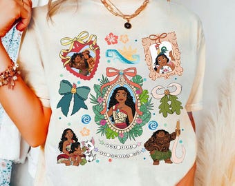 Camisa retro de Disney Moana con lazos, camisa de Disney Maui Moana Hei Hei y Pua, Animal Kingdom, camisa familiar a juego para vacaciones en Disneyland