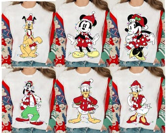 Camiseta de luces navideñas de Mickey y sus amigos de Disney, Minnie, Daisy, Donald y Pluto, Goofy Christmas, camiseta de la fiesta navideña de Mikey 2026