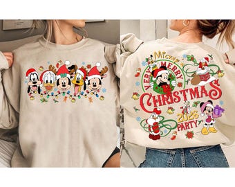 2-Sided Mickey's Very Merry Christmas Party 2026 Comfort Colors Shirt, Disney Mickey And Friends Christmas Lights Shirt, Disneyland Trip Tee