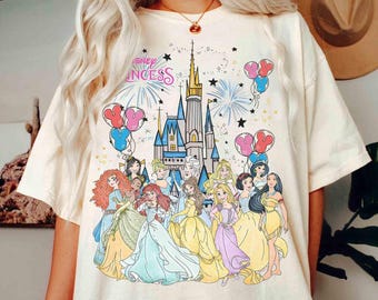 Maglietta principessa Disney acquerello retrò, maglietta principessa Disneyworld, maglietta per bambine Disney, maglietta principessa del castello Disney, viaggio per bambine a Disneyland