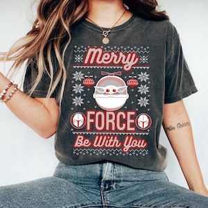 Star Wars The Mandalorian Christmas Merry Force Be With You T-Shirt, Star Wars Xmas Tee, Hollywood Studios Xmas , Disneyland Galaxy's Edge