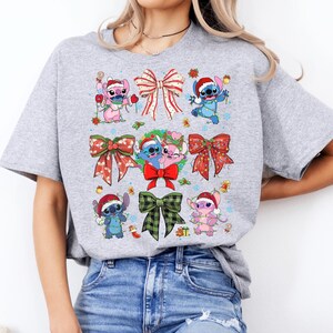 Disney Stitch and Angel Coquette Bows Christmas Shirt, Disney Stitch Angel Couple Christmas Shirt, Disneyland Vacation Family Matching Shirt image 4