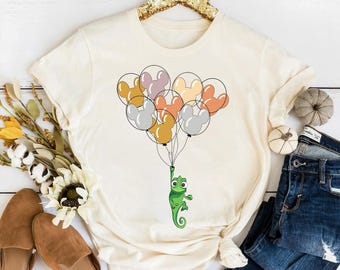 Disney Pascal with Mickey Balloon T-Shirt, Cute Pascal Rapunzel Shirt, Disneyland Family Vacation Shirt, Disney Matching Birthday Gifts