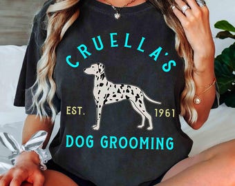 Disney 101 Dalmatians Cruella's Dog Grooming 1961 T-shirt, Retro Disney Dog Lover Shirt, WDW Family Vacation 2026 Tee, Disney Girl Trip
