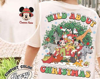 2-seitiges personalisiertes Micky Freunde Tierreich Weihnachtshemd, Wildes Weihnachten König der Löwen Hakuna Matata T-Shirt, Safari Weihnachtsreise 2026