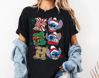 Disney Christmas Lilo and Stitch Ho Ho Ho Christmas Lights Shirt, Disney Santa Stitch Shirt, Disneyland Christmas Family Vacation Trip 2026