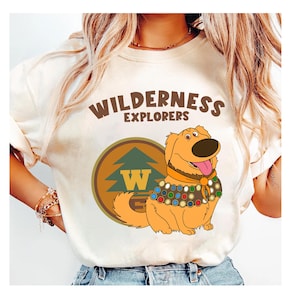 Camiseta divertida de Disney Pixar Up con disfraz de perro Russell Wilderness Explorer, camiseta de Disney Carl Ellie Russell Dug, camiseta familiar a juego de Disneyland