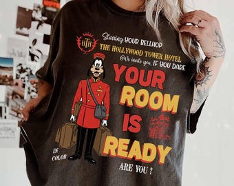 Retro Disney Goofy Your Room Is Ready Hollywood Tower Hotel Shirt, The Twilight Zone Tower Of Terror Shirt, Hollywood Studios Trip Shirt