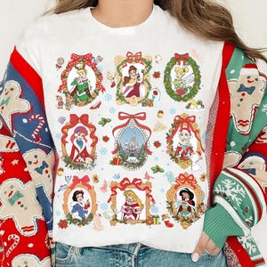 Coquette Bow Disney Princess Christmas Lights Shirt, Princess Belle Ariel Jasmine Holiday Tee, Magic Kingdom Magical Castle Christmas Tee image 5